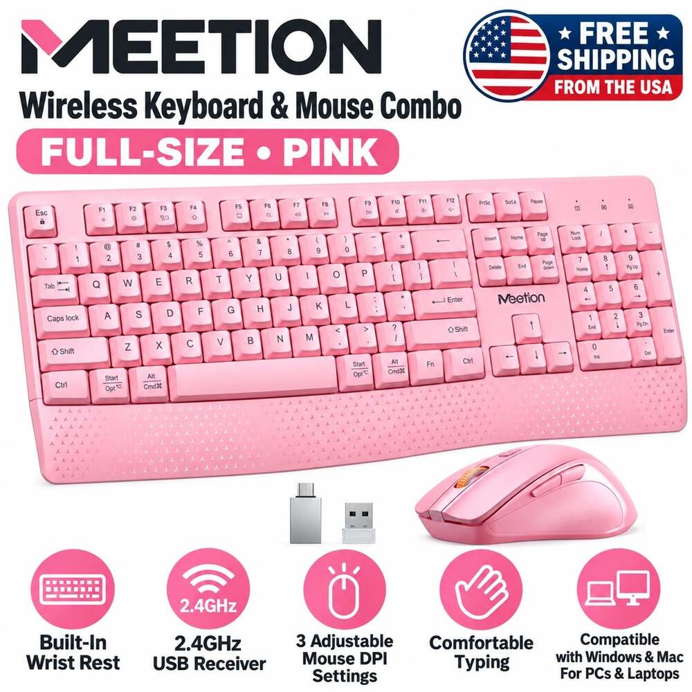 Meetion C4130 Wireless Pink Keyboard & Mouse Bundle.